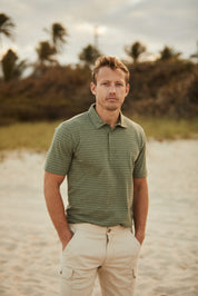 Short Sleeve Jacquard Polo Shirt In Sea Spray Hthr