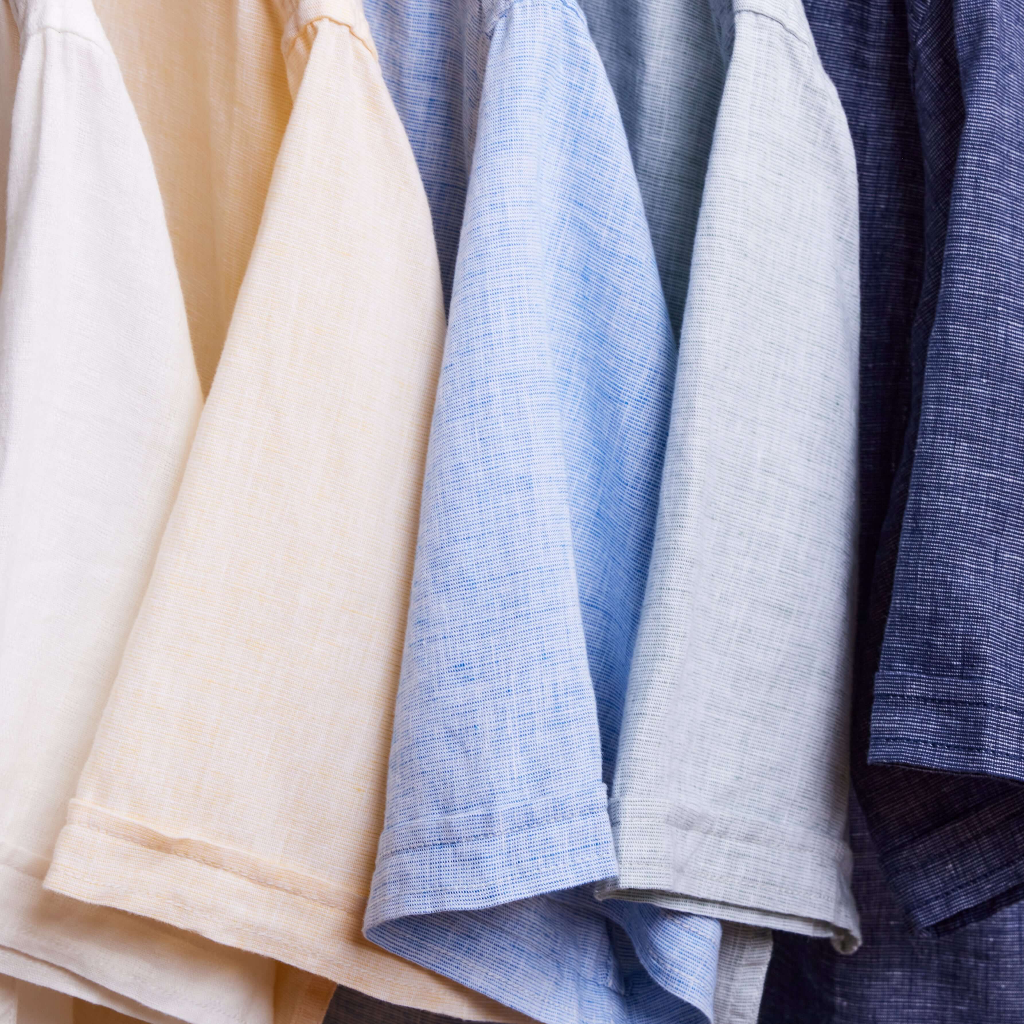 Short Sleeve Solid Linen Cotton In Cornsilk displayed in a vibrant range of colors.