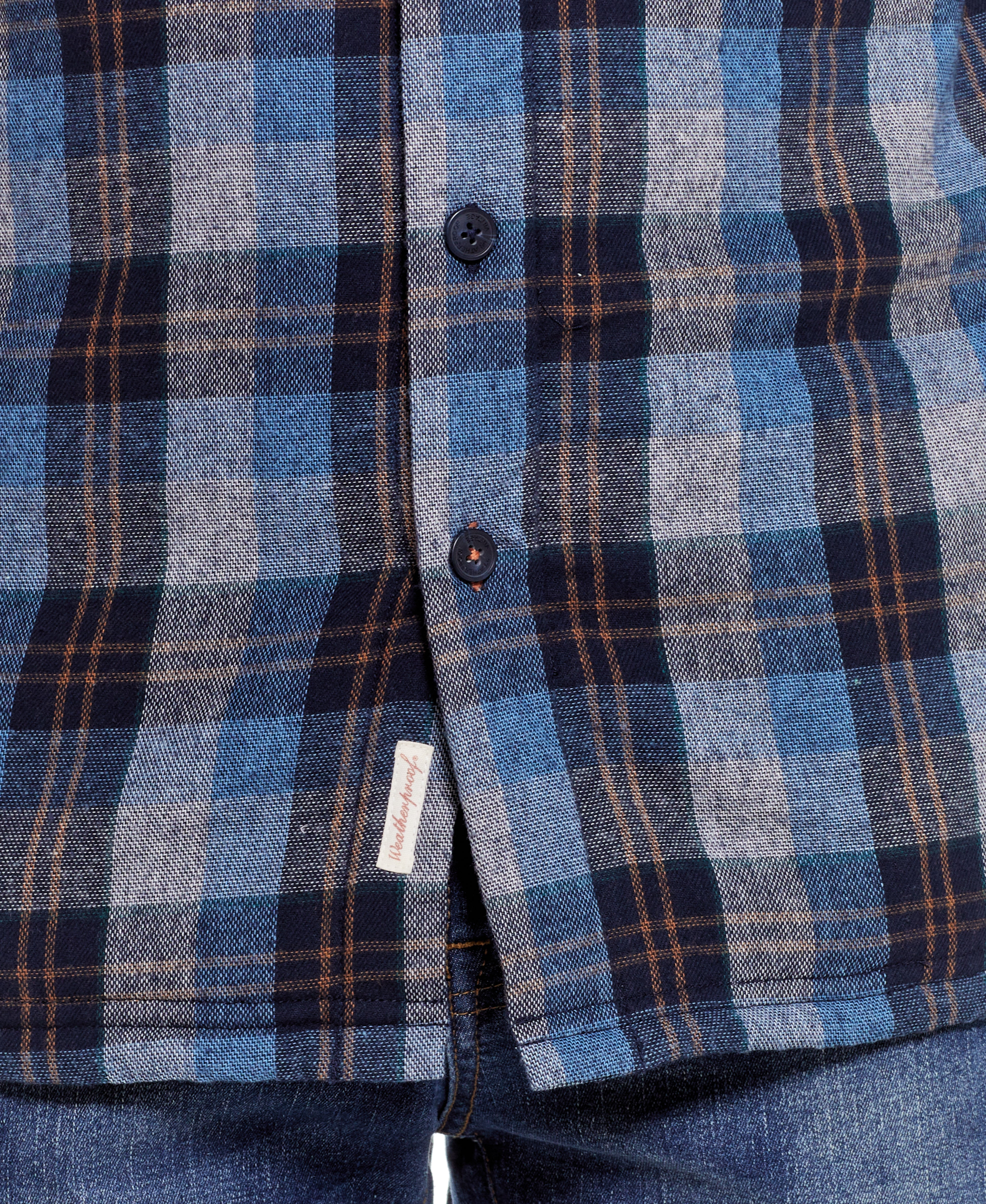 Sherpa Lined Hooded Shirt Jacket In Blue featuring a plaid pattern with button closure and stylish design.