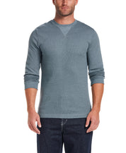 Long Sleeve Waffle Crew in Storm Blue