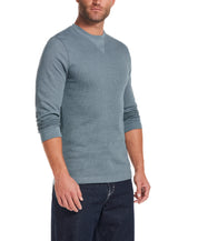 Long Sleeve Waffle Crew in Storm Blue