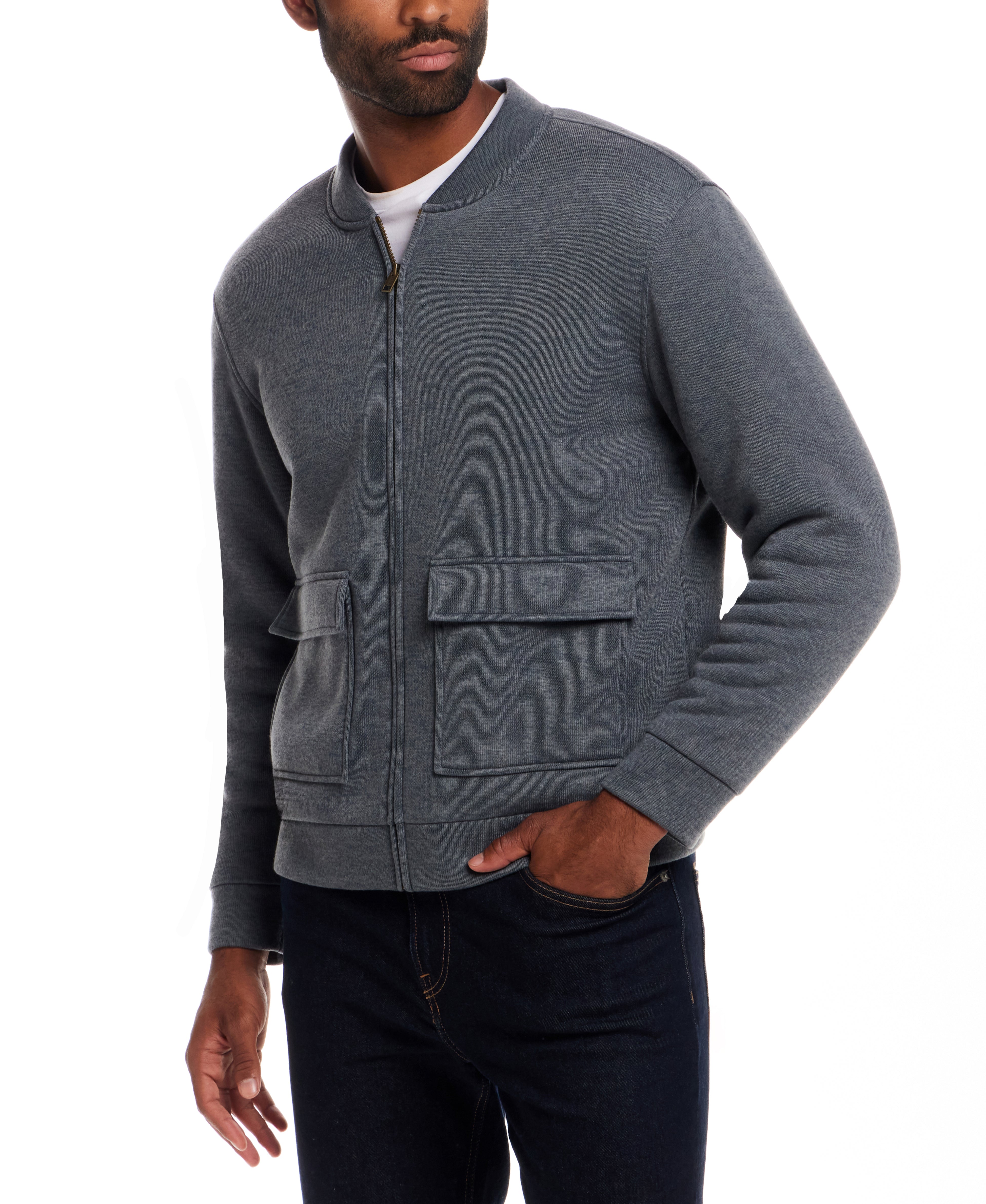 Sherpa Lined Bomber Jacket in Storm Blue