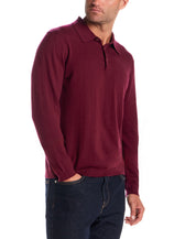 Cotton Cashmere Long Sleeve Polo in Syrah, a soft and lightweight knit polo with a classic fit.