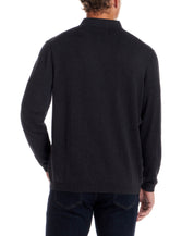 Cotton Cashmere Long Sleeve Polo in Charcoal, showcasing the back view, lightweight knit, classic fit.