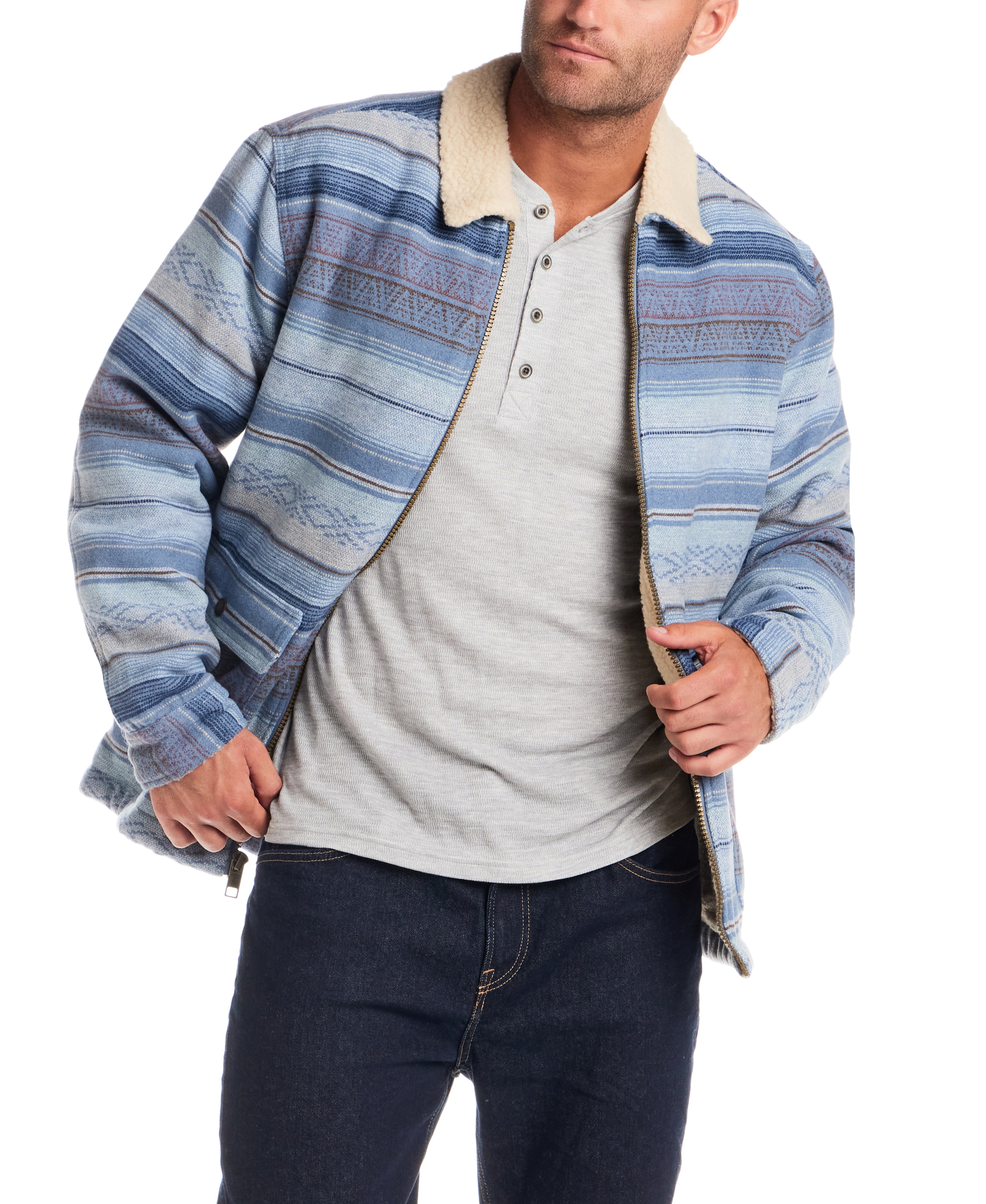 Berber Lined Southwest Rancher Jacket in Dusty Blue