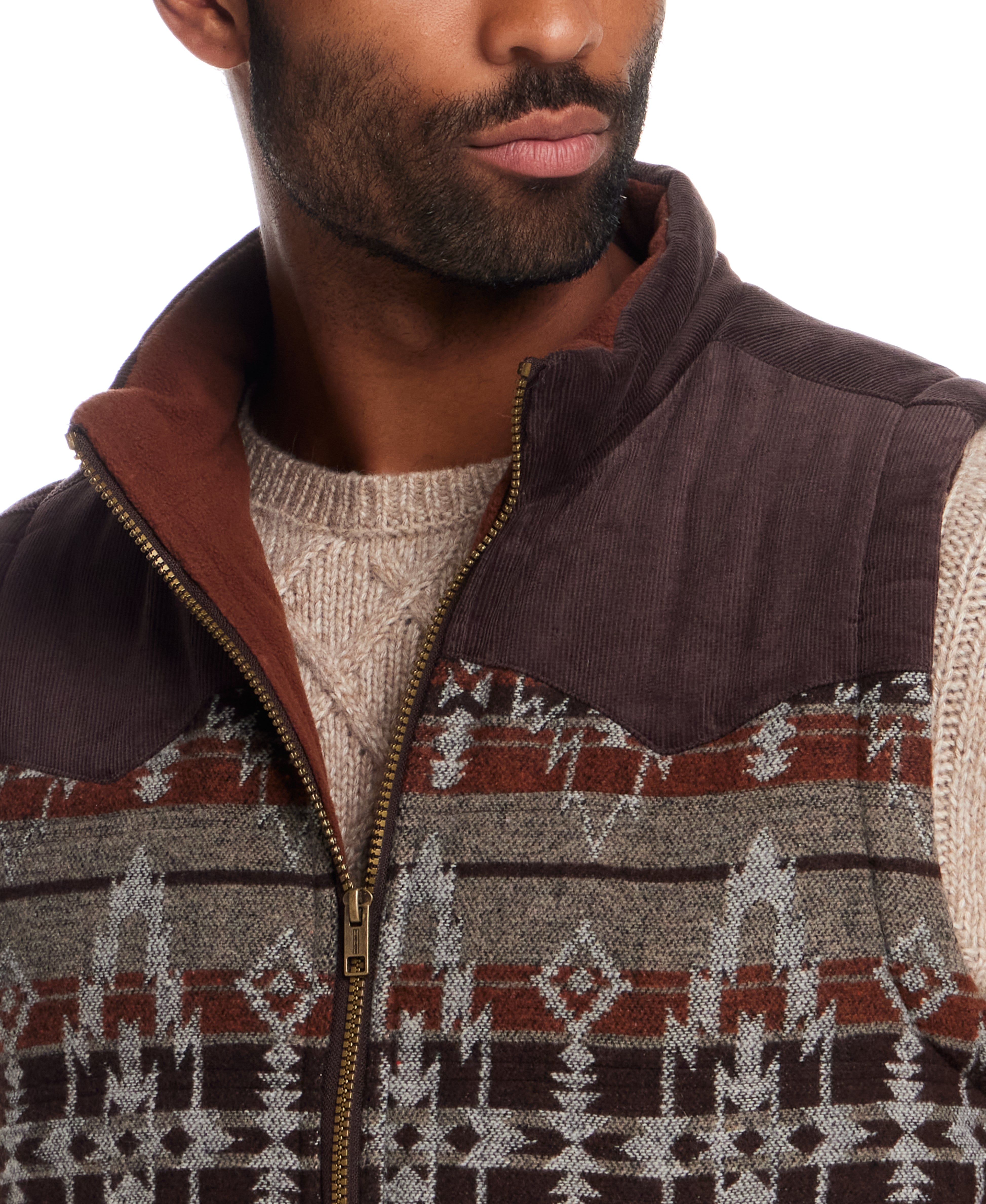 Western Printed Vest in Chocolate Torte