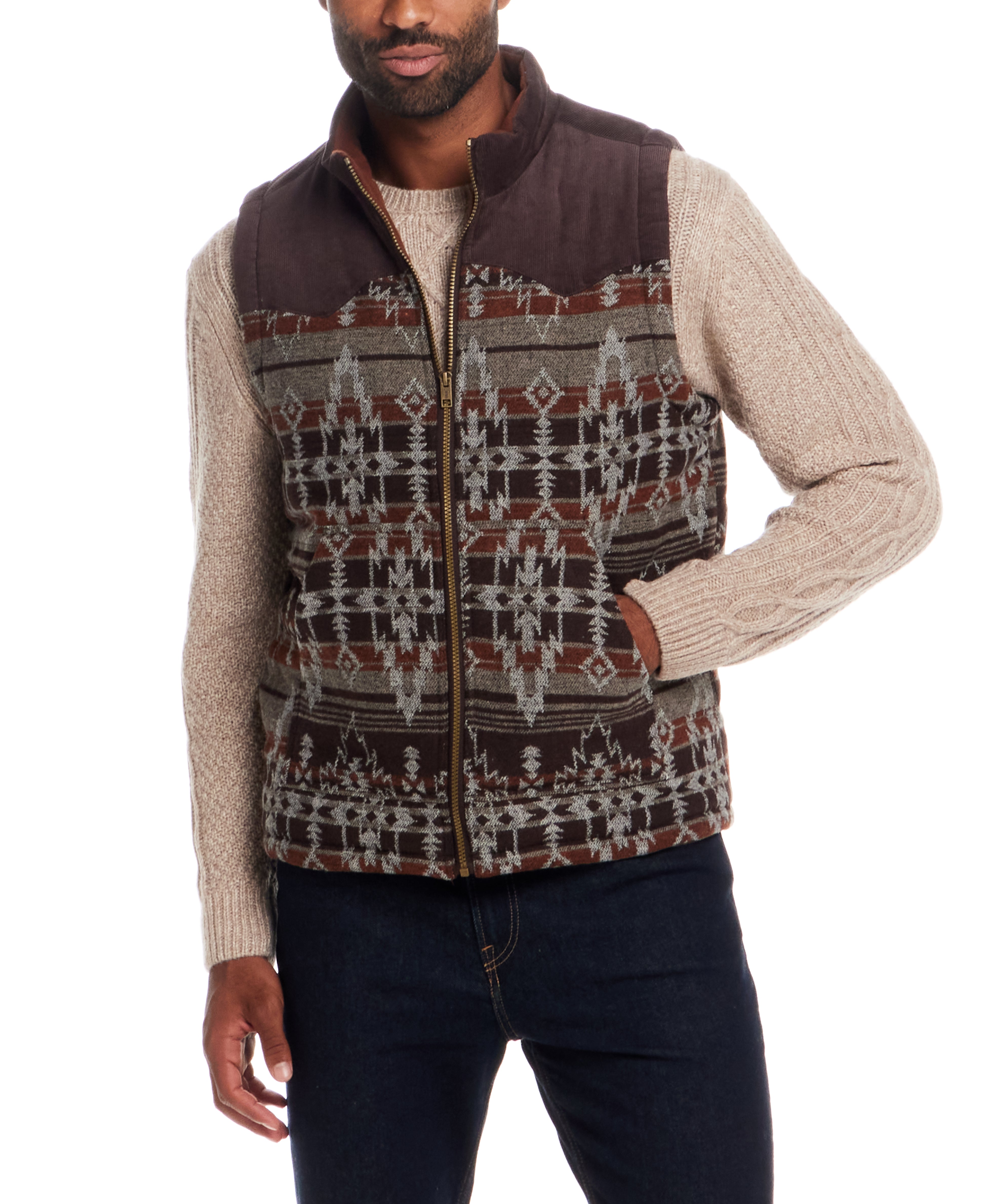 Western Printed Vest in Chocolate Torte