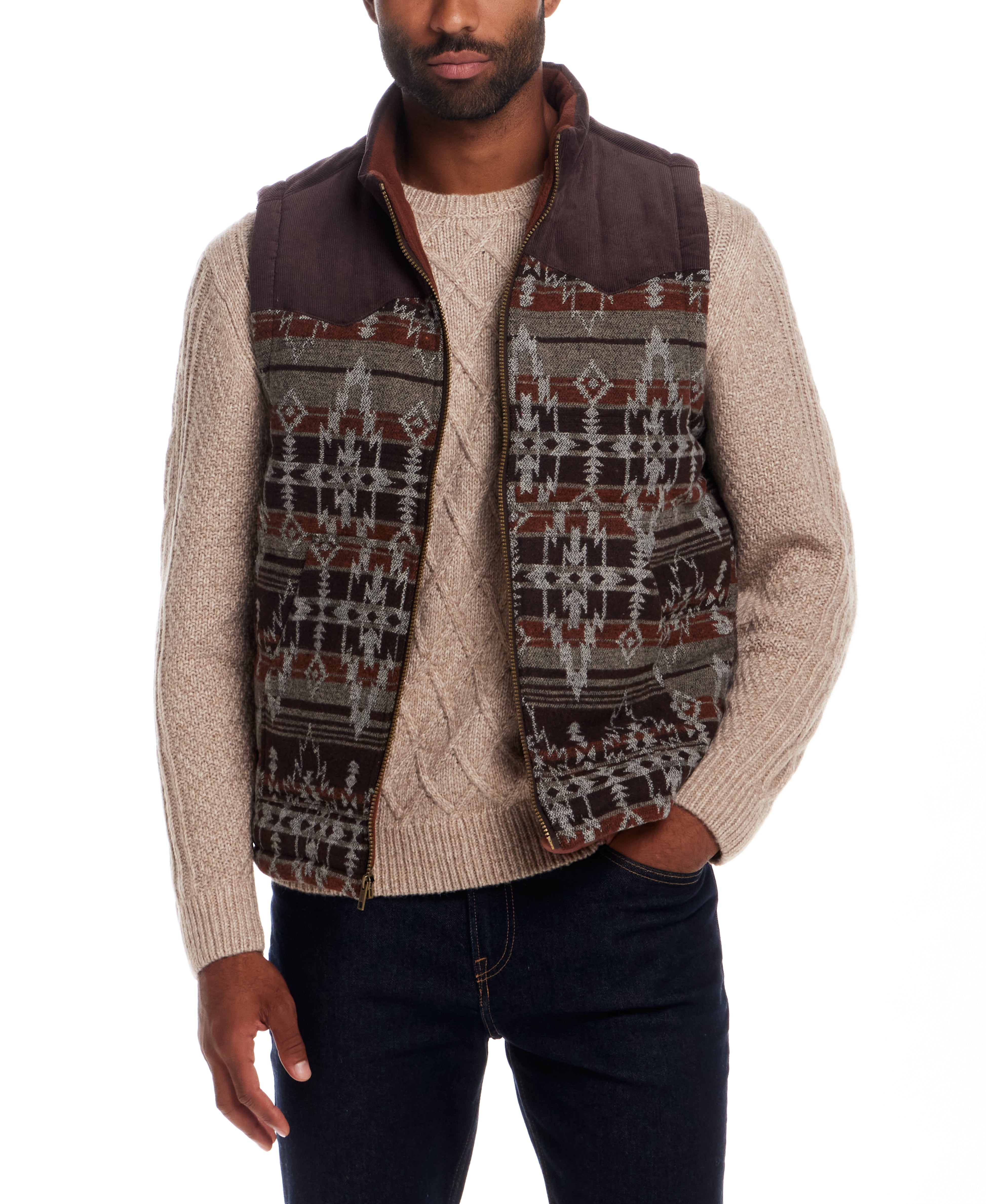 Western Printed Vest in Chocolate Torte
