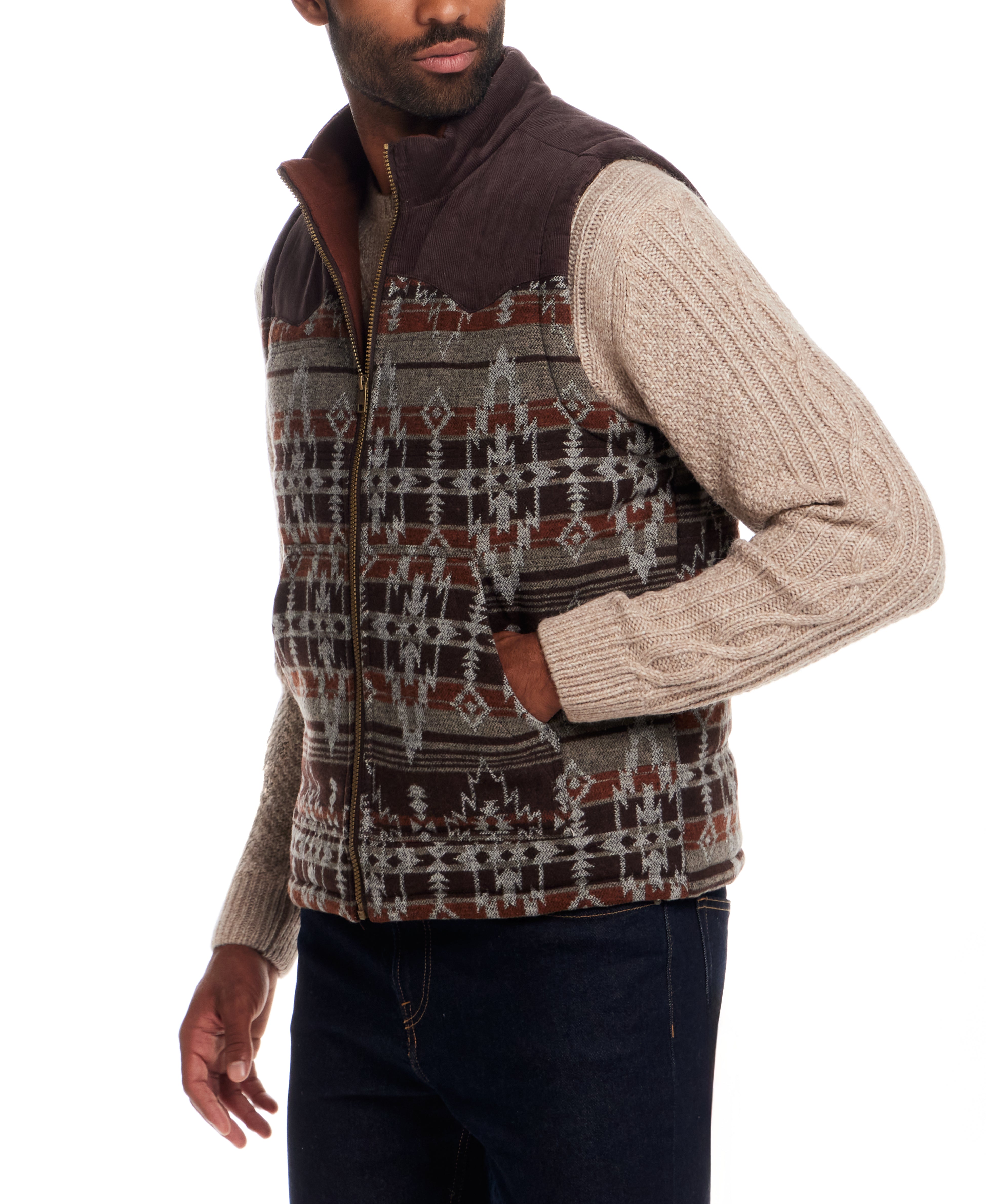 Western Printed Vest in Chocolate Torte