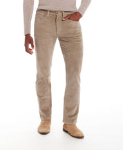 Man wearing Superfine Cord Pants in Stone, showcasing the refined look and straight-leg cut.