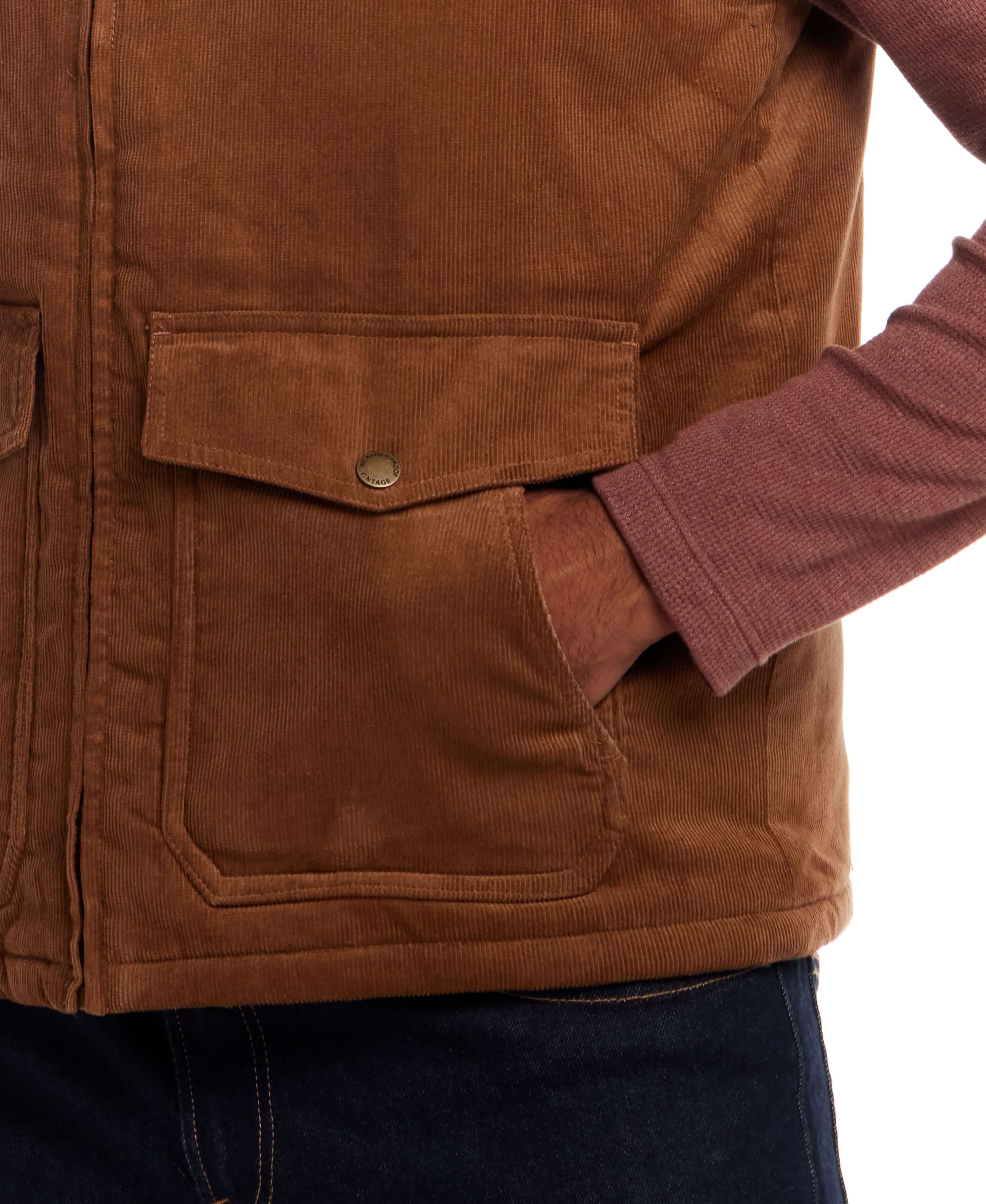 Western Cord and Suede Vest in Chocolate Torte with button-flap pockets and soft corduroy fabric.