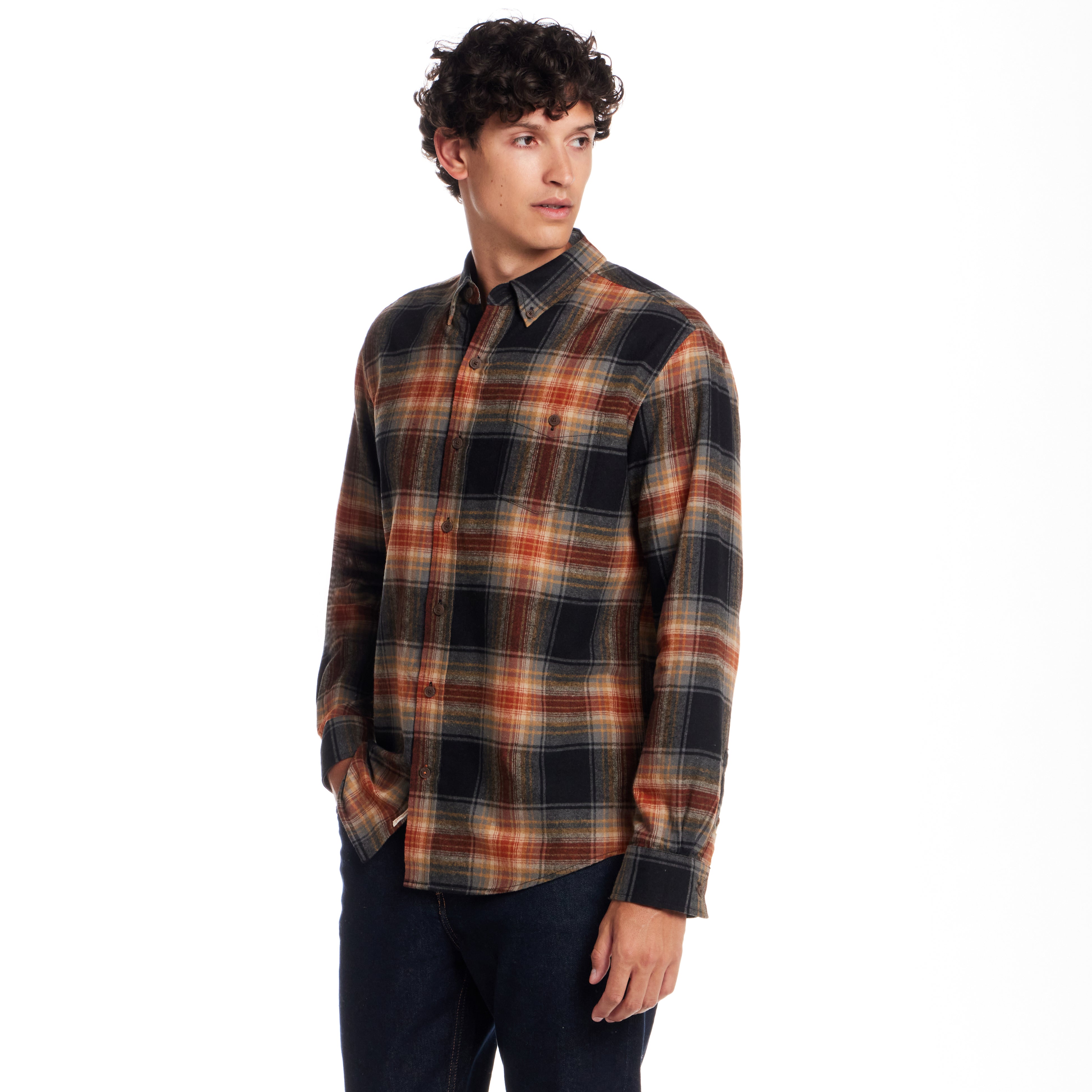 Long Sleeve Brushed Flannel in Bombay Brown
