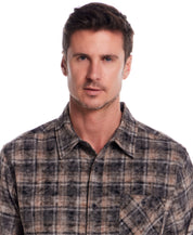 Long Sleeve Chalk Distressed Flannel Plaid in Ebony