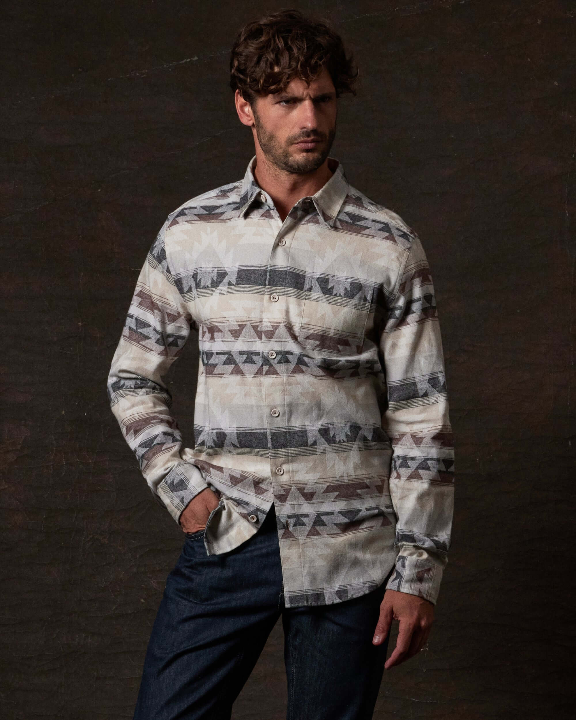 Southwest Unlined Jacquard Over-shirt in Seed Pearl Shacket | WPV