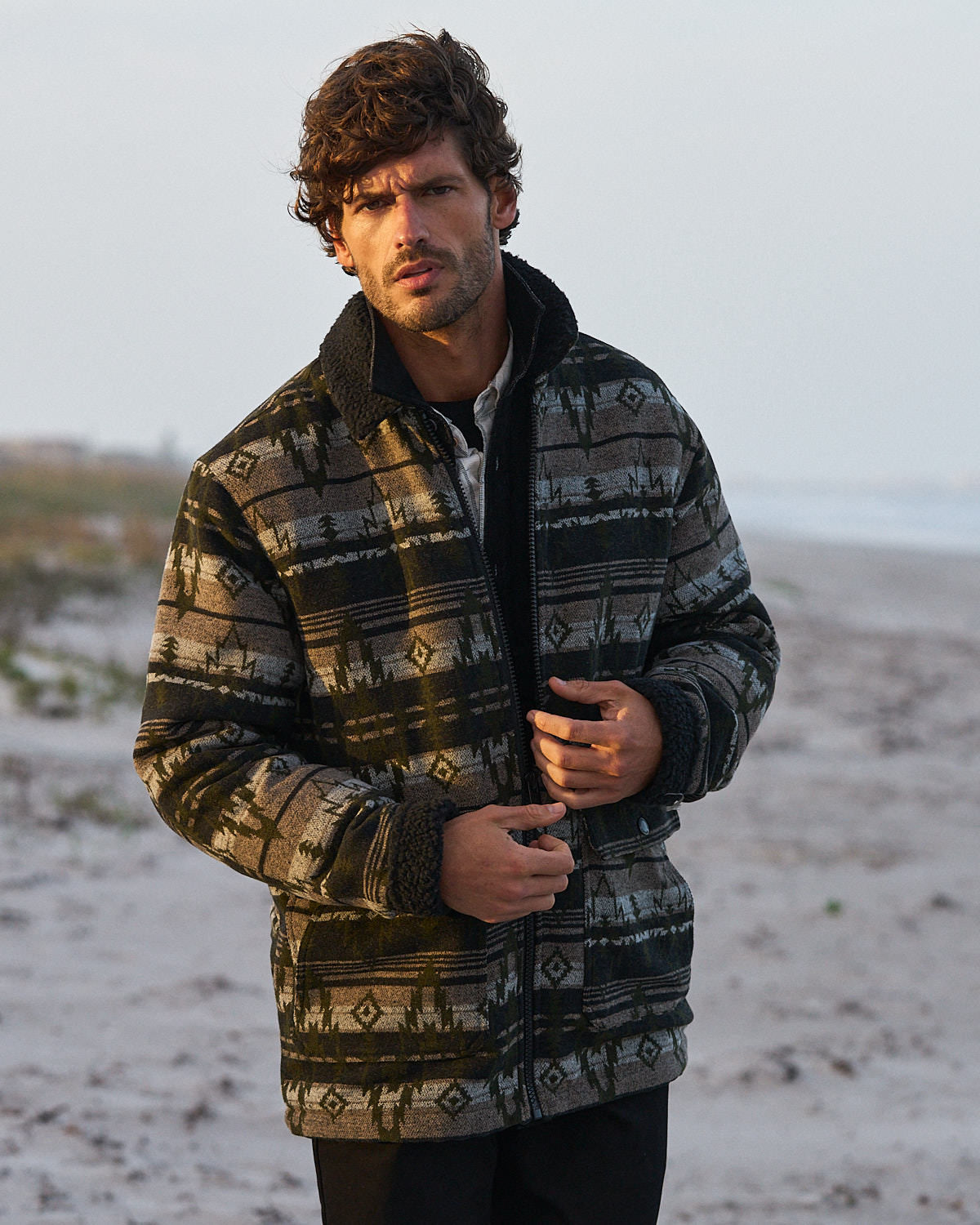 Berber Lined Southwest Rancher Jacket in Olive Black