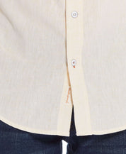 Short Sleeve Solid Linen Cotton In Cornsilk showing the shirt's detailing and fabric quality.