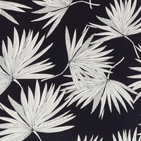 Short Sleeve Rayon Printed Camp Shirt In Sky Captain design featuring a black background with white leaf patterns.
