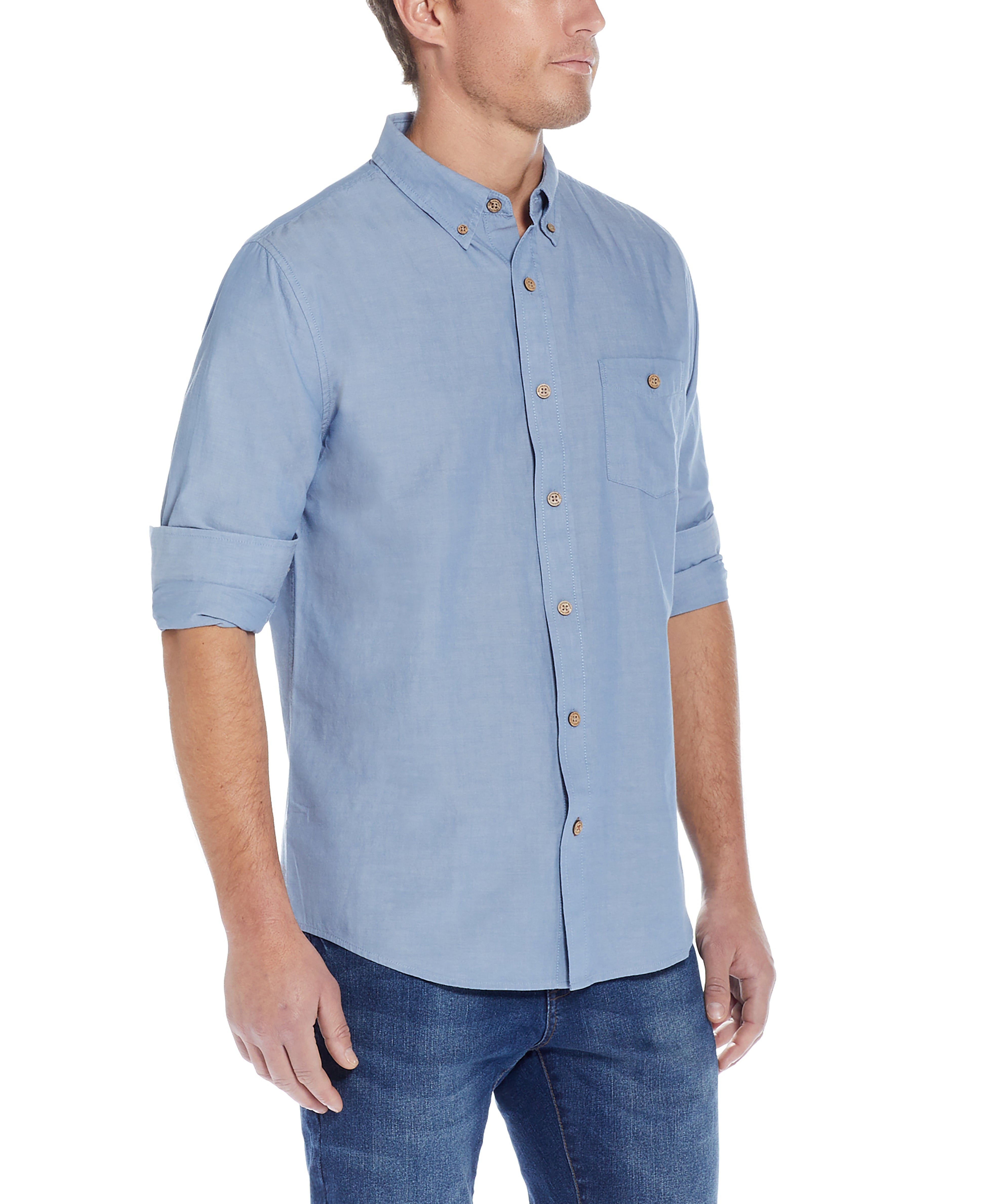 Long Sleeve Chambray Shirt In Chambray Blue