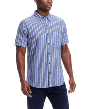 Striped Cotton Button Down Shirt In Monaco Blue