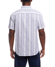 Short Sleeve Cotton Shirt With Ticking Stripe In Cloud