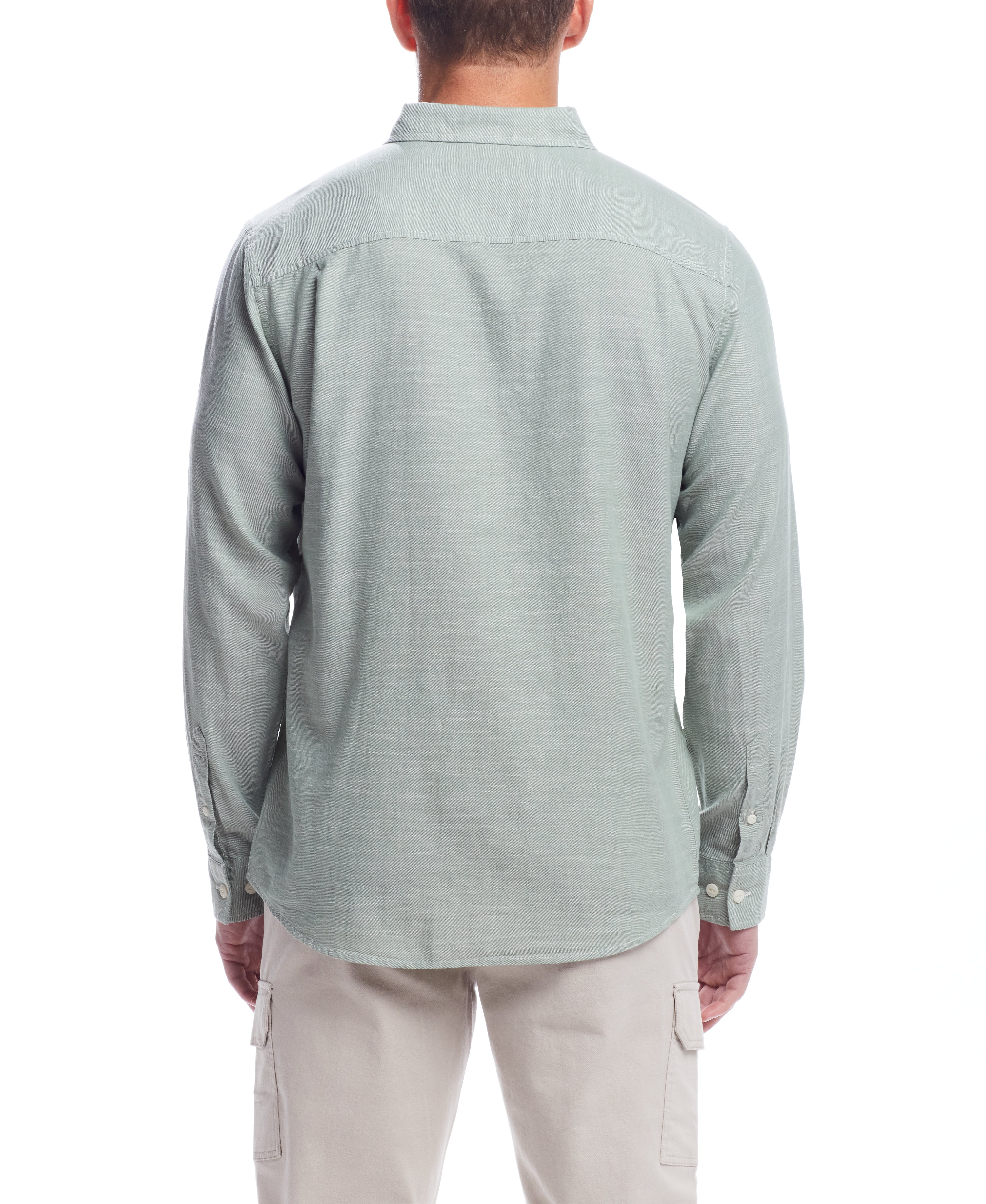 Long Sleeve Solid Cotton Twill Shirt In Hedge Green
