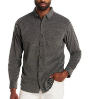 Long Sleeve Pebble Corduroy Shirt in Kambaba Olive on a model with a button-down collar, styled casually.