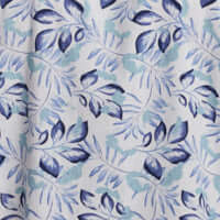 Fjord blue floral fabric pattern featuring leaves in shades of blue and green, ideal for a stylish camp shirt.