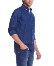 Denim Dobby Shirt in Blue Nights featuring floral print, button-front closure, and classic fit for men.