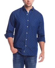 Denim Dobby Shirt in Blue Nights featuring floral print, button-down collar, and classic fit for a stylish look.
