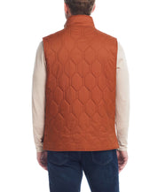 Back view of Hexagon Quilted Lightweight Vest in Caramel Cafe, showcasing its rugged charm and stylish design.