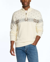 Holiday Snowflake Quarter Zip Sweater in vanilla with neutral patterns, perfect for stylish layering this season.