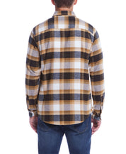 Back view of long sleeve brushed flannel shirt in antelope plaid pattern, showcasing its rugged style.