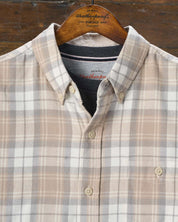 Long Sleeve Brushed Flannel in Beige featuring a button-down collar and plaid design.