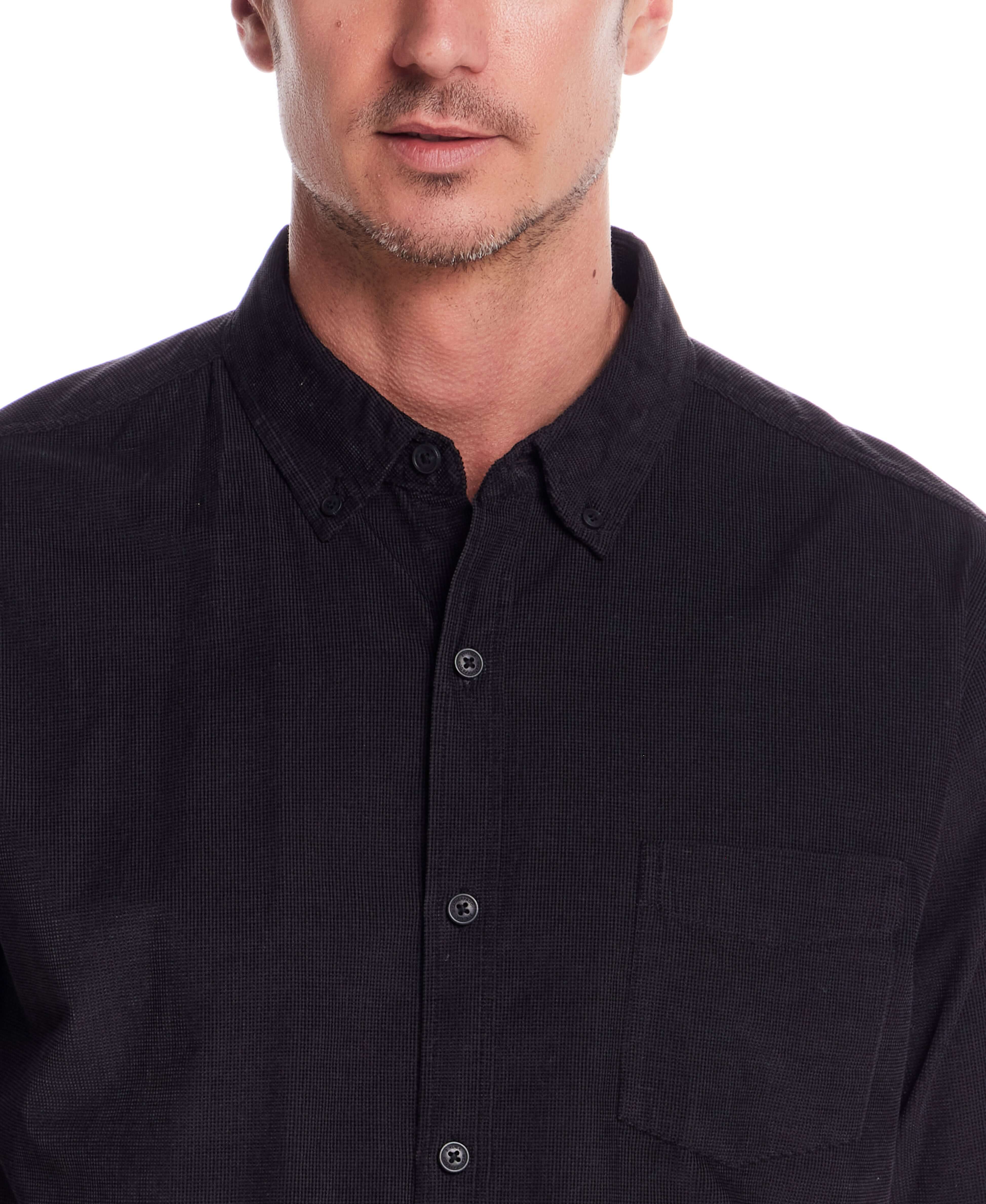 Long Sleeve Pebble Corduroy Shirt in Forged Iron, featuring a button-down collar and single chest pocket.