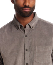 Long Sleeve Pebble Corduroy Shirt in Mountain Trail, showcasing button-down collar and single chest pocket.