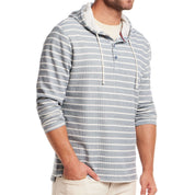 Lightweight blue ashes long sleeve summer hoodie with nautical stripes and drawstring hood for men.