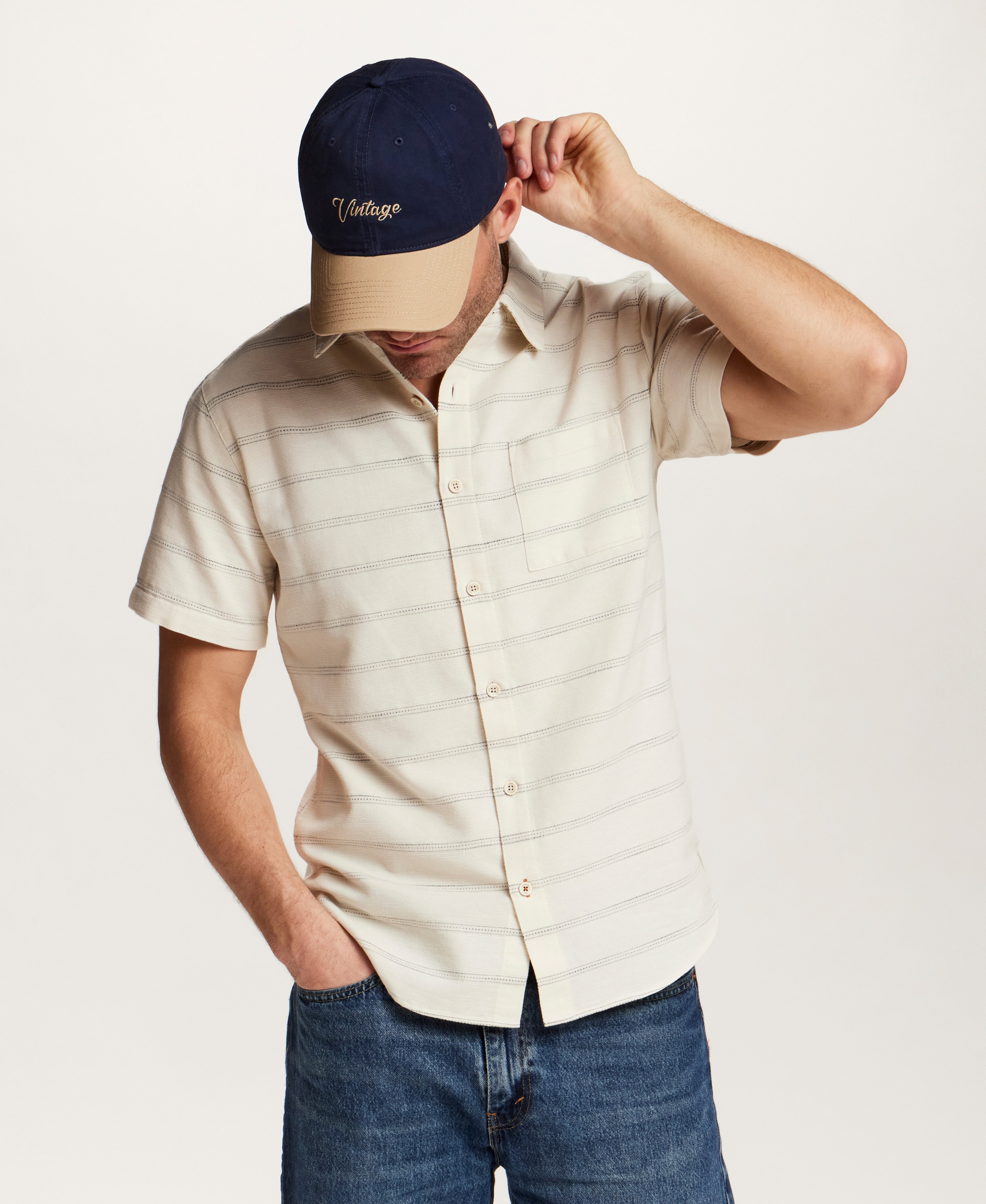 Textured Horizontal Stripe Button-Down Shirt in Turtle Dove, SMALL / Turtle dove