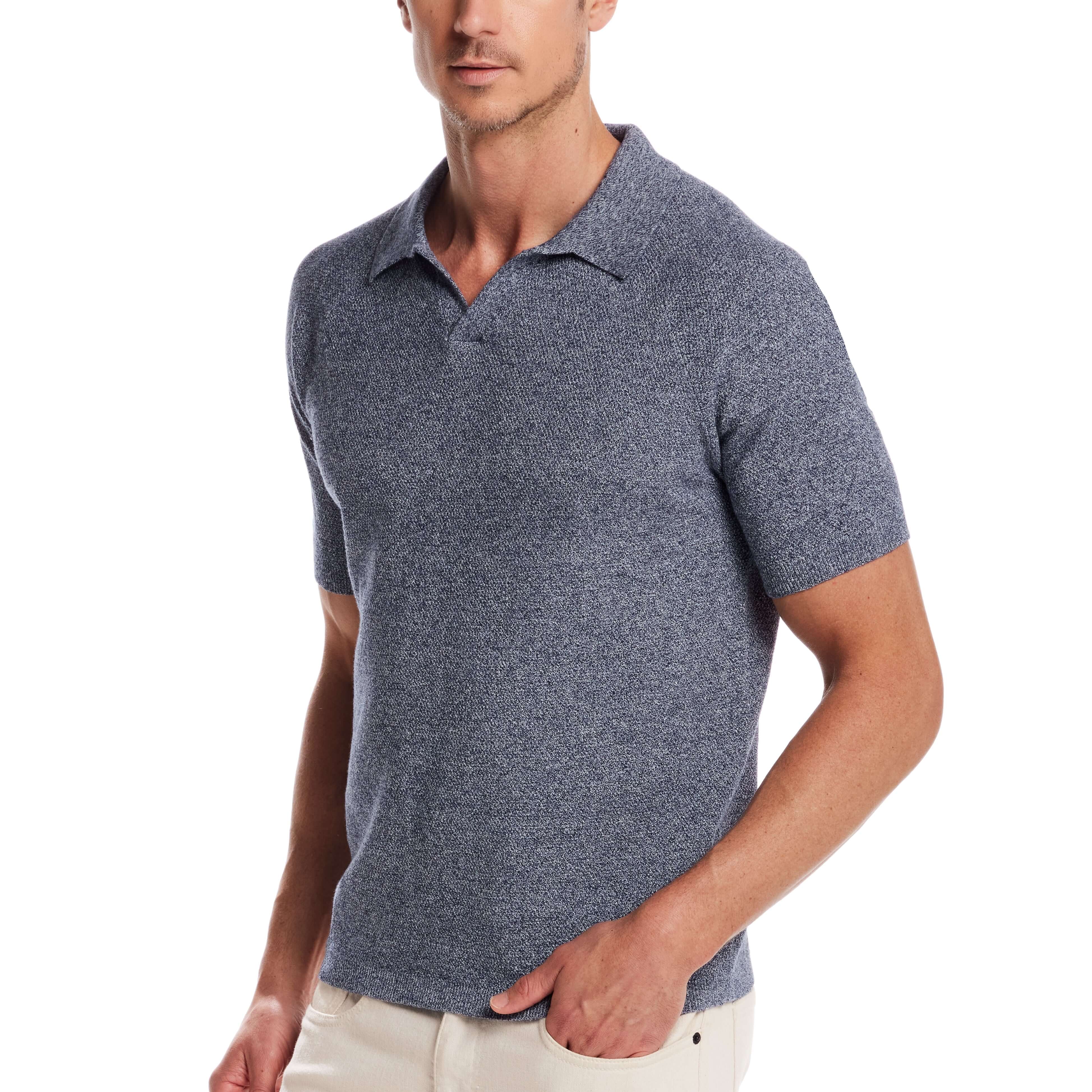 Open collar polo sweater in sailor twist style, showcasing lightweight knit and smooth fit for comfort and sophistication.