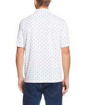 Back view of Short Sleeve Allover Print Jersey Polo In White featuring compass mini print design.