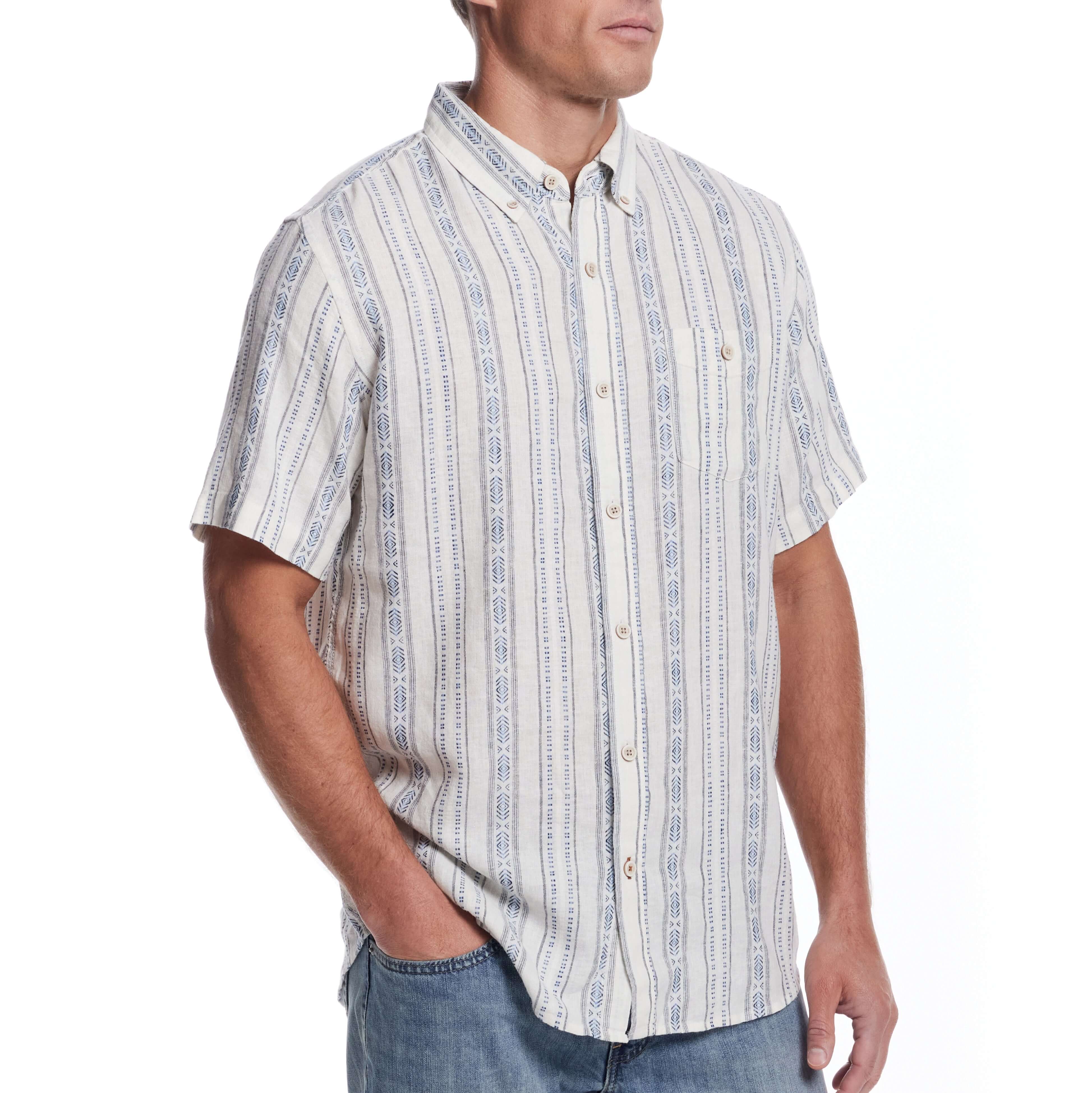 Short Sleeve Aztec Dobby Shirt in Azure Blue, featuring a classic fit and button down collar.
