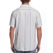 Back view of Short Sleeve Aztec Dobby Shirt in Azure Blue, showcasing vertical dobby stripes and classic fit.