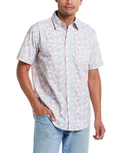 Short sleeve cotton poplin shirt in lavender leaf, featuring classic fit and button-down details.