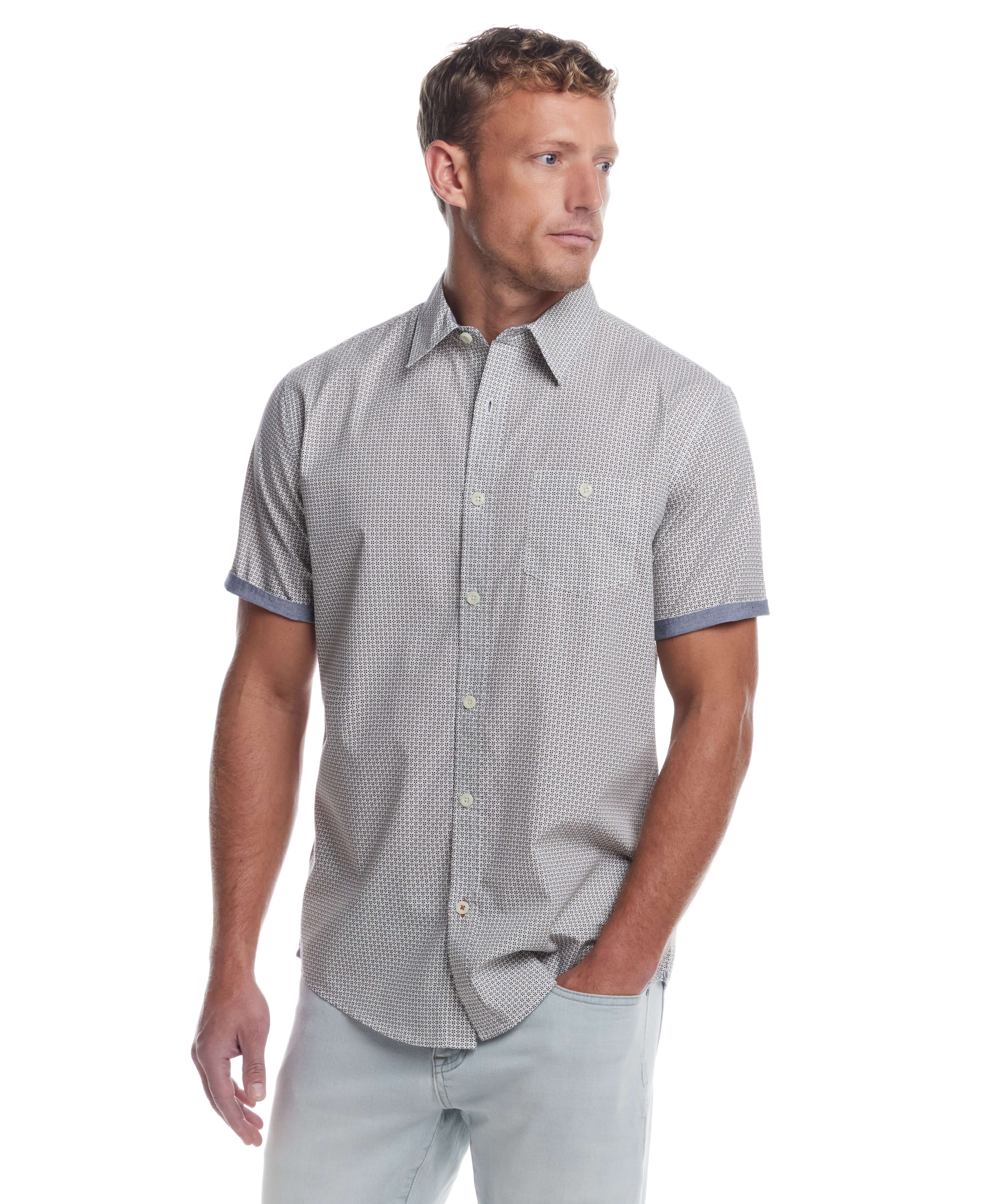 Men's short sleeve cotton poplin shirt in Pecan Pie, featuring a classic fit and cuffed sleeves, perfect for casual wear.