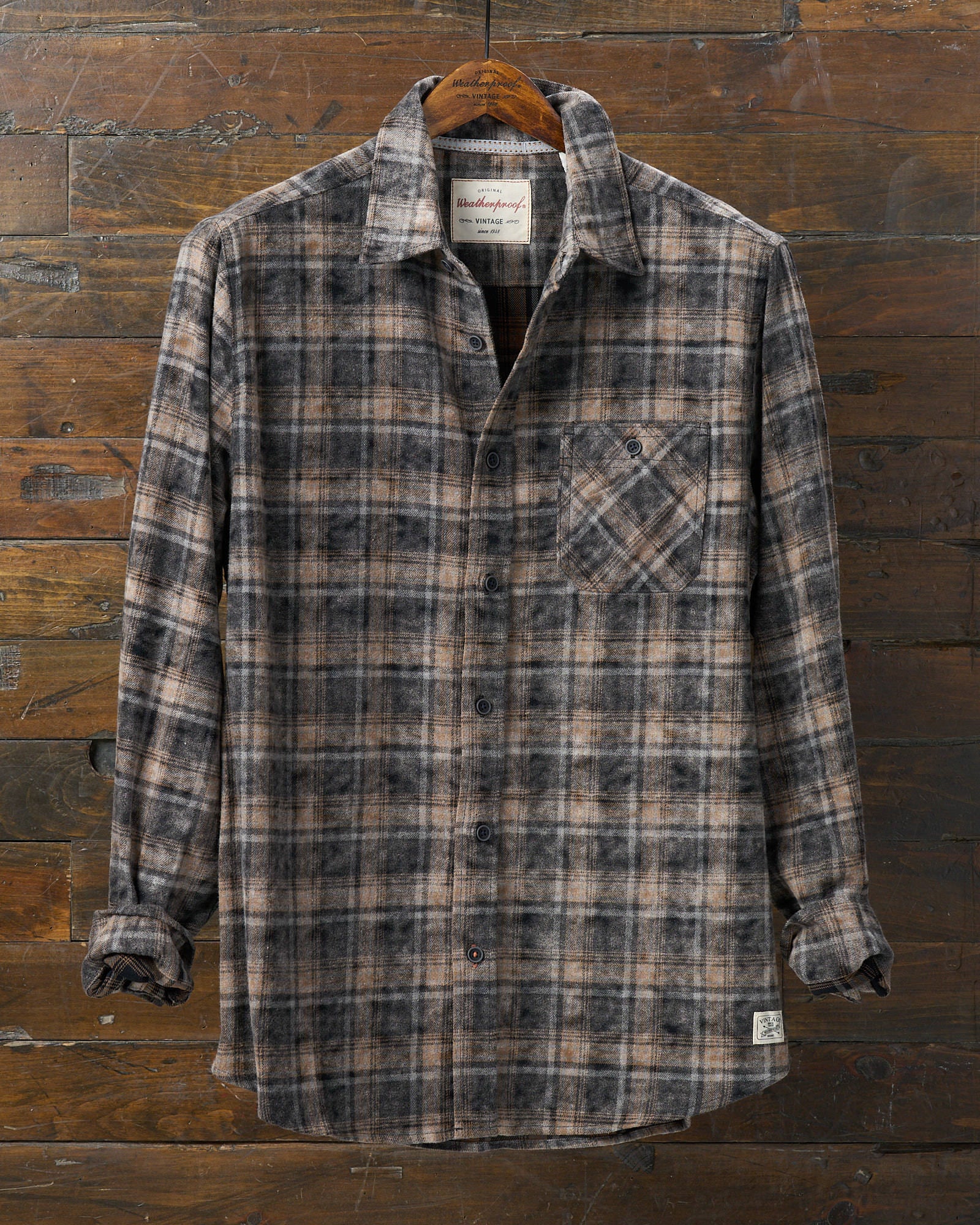 Long Sleeve Chalk Distressed Flannel Plaid in Ebony
