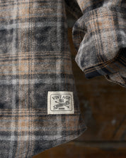 Long Sleeve Chalk Distressed Flannel Plaid in Ebony