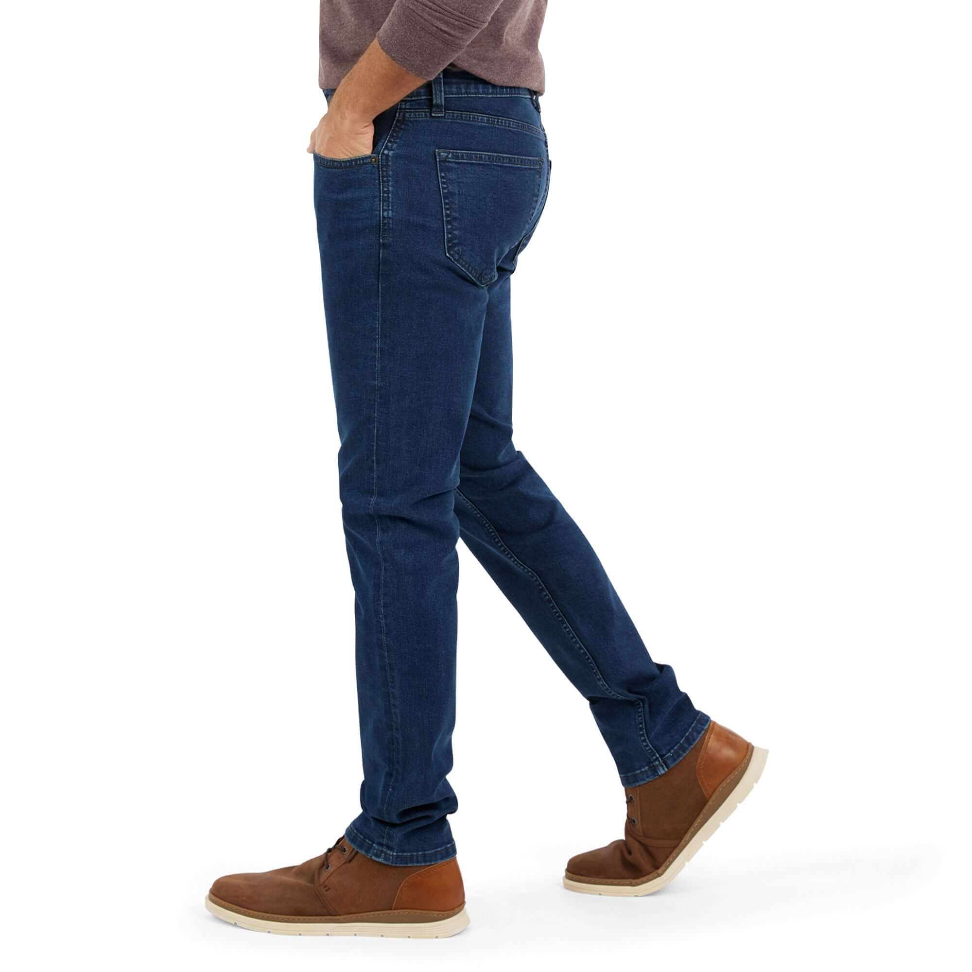 Men's slim fit Carolina blue jeans featuring All-Way stretch for ultimate comfort and a well-tailored look.