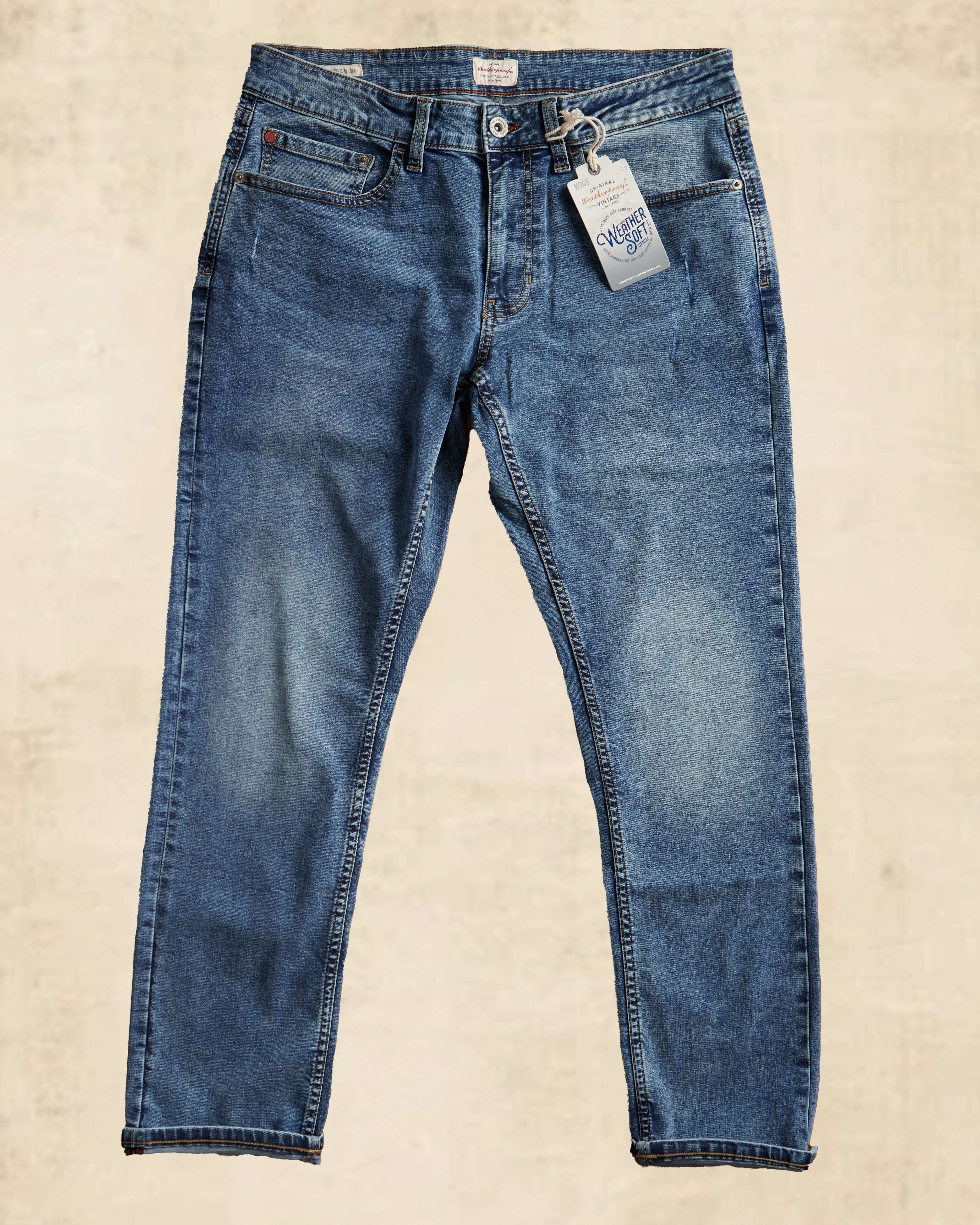 Slim fit denim jeans in cracked ice, featuring all-way stretch and a comfortable lower waist design.
