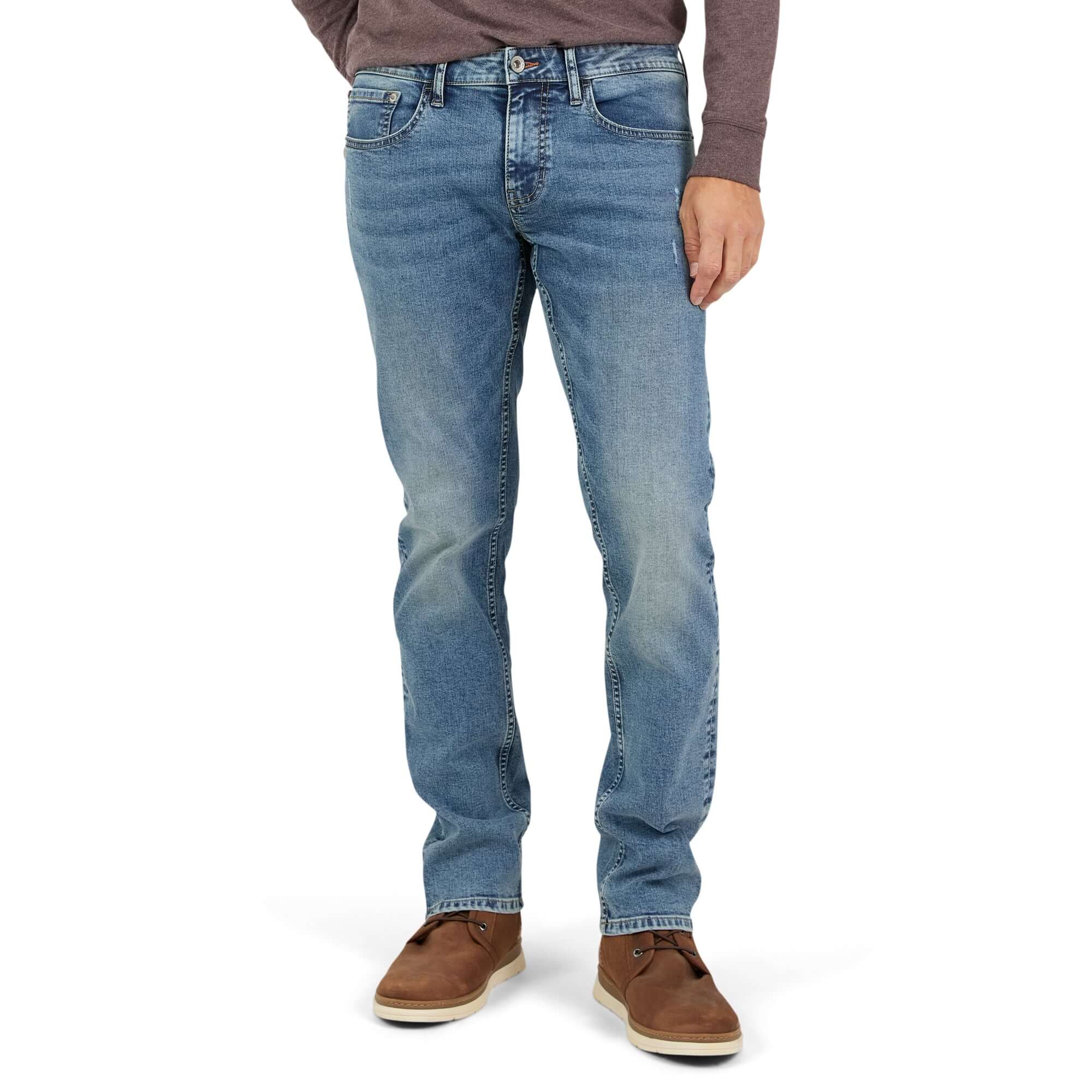 Slim fit denim jeans in cracked ice, featuring All-Way stretch and comfortable lower waist design.