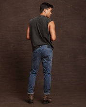 Slim fit denim jeans in Niagara, featuring a comfortable stretch fit and a stylish design for men.