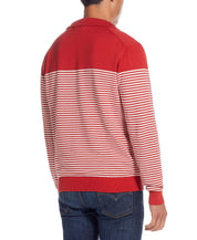 Striped 1/4 Zip Sweater In Tangerine shown from the back, featuring a lightweight mock neck and stripes.